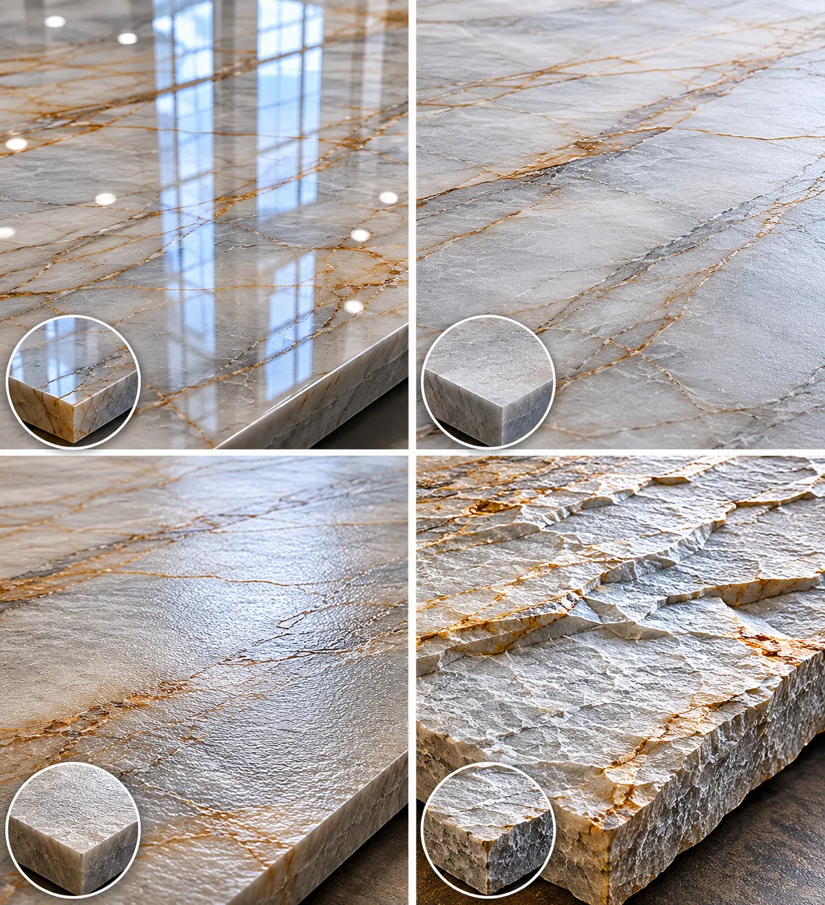 2-3 Quartize Finishes polished, honed, leather, natural-split_7_11zon Image description