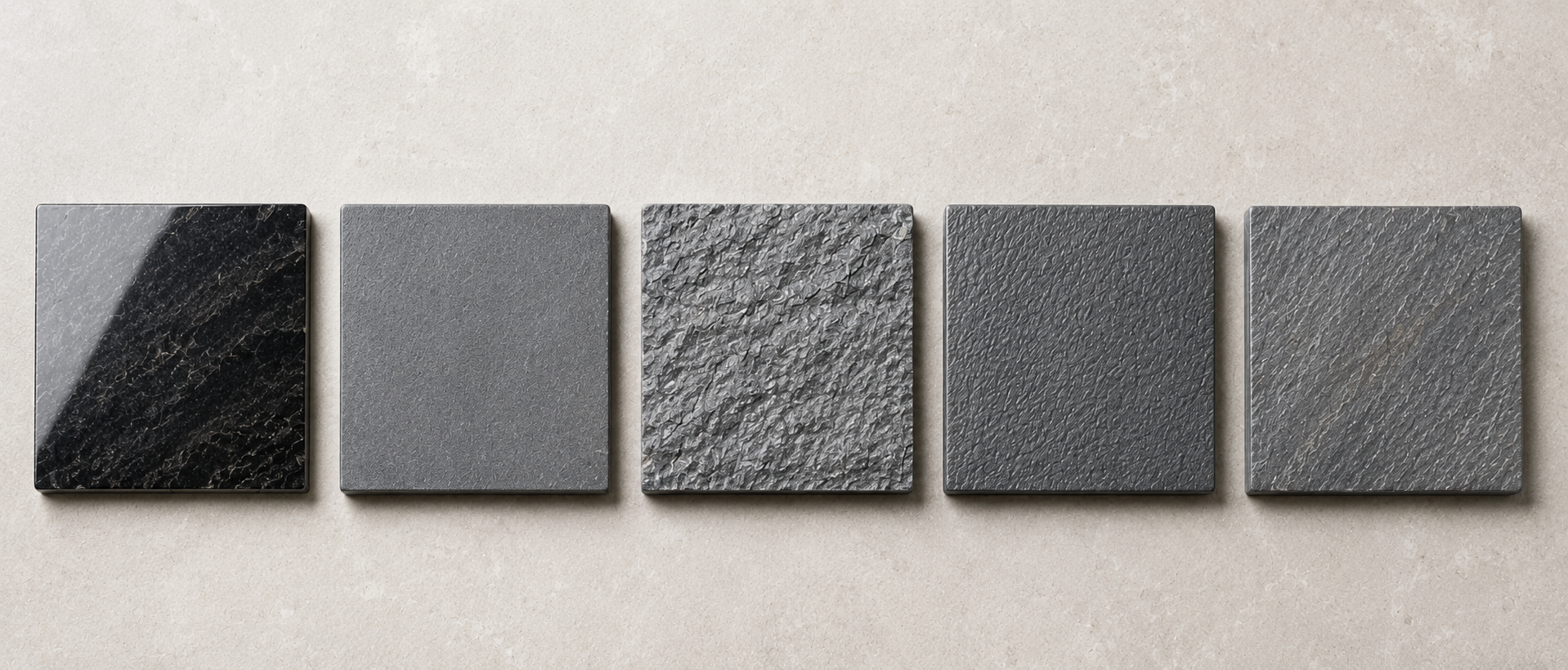 Polished, honed and flamed finish samples of natural stone from Nirvan Exports