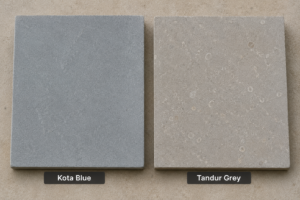 Kota Stone vs Tandur Stone — Kota Blue and Tandur Grey Indian limestone tiles compared, Nirvan Exports, Indian limestone exporter, Udaipur