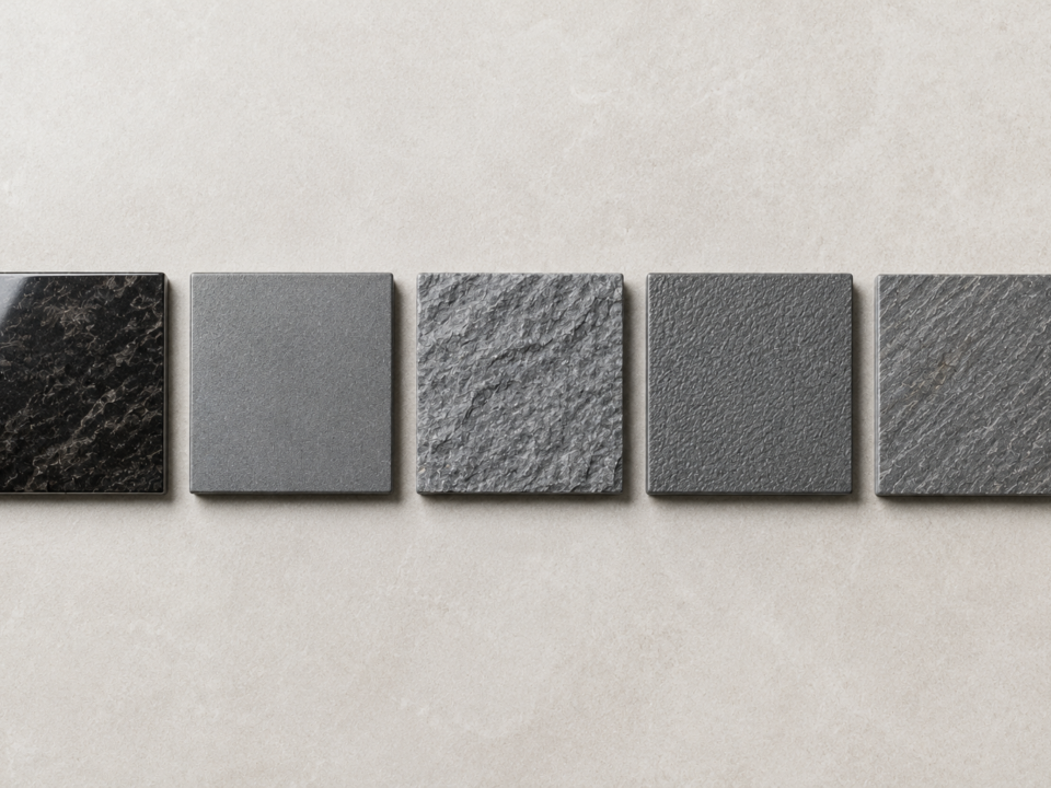 Polished, honed and flamed finish samples of natural stone from Nirvan Exports