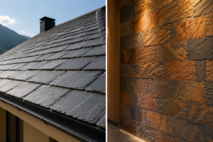 Natural slate roofing tiles and veneer sheets supplied by Nirvan Exports, India