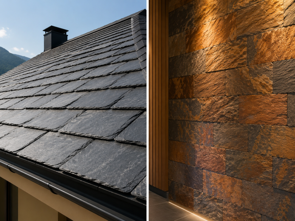 Natural slate roofing tiles and veneer sheets supplied by Nirvan Exports, India
