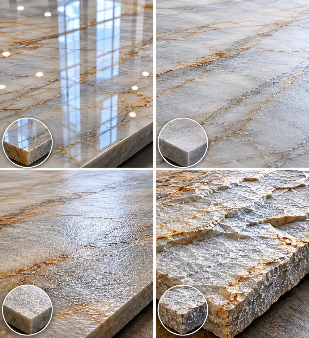 2-3-Quartize-Finishes-polished-honed-leather-natural-split Image description